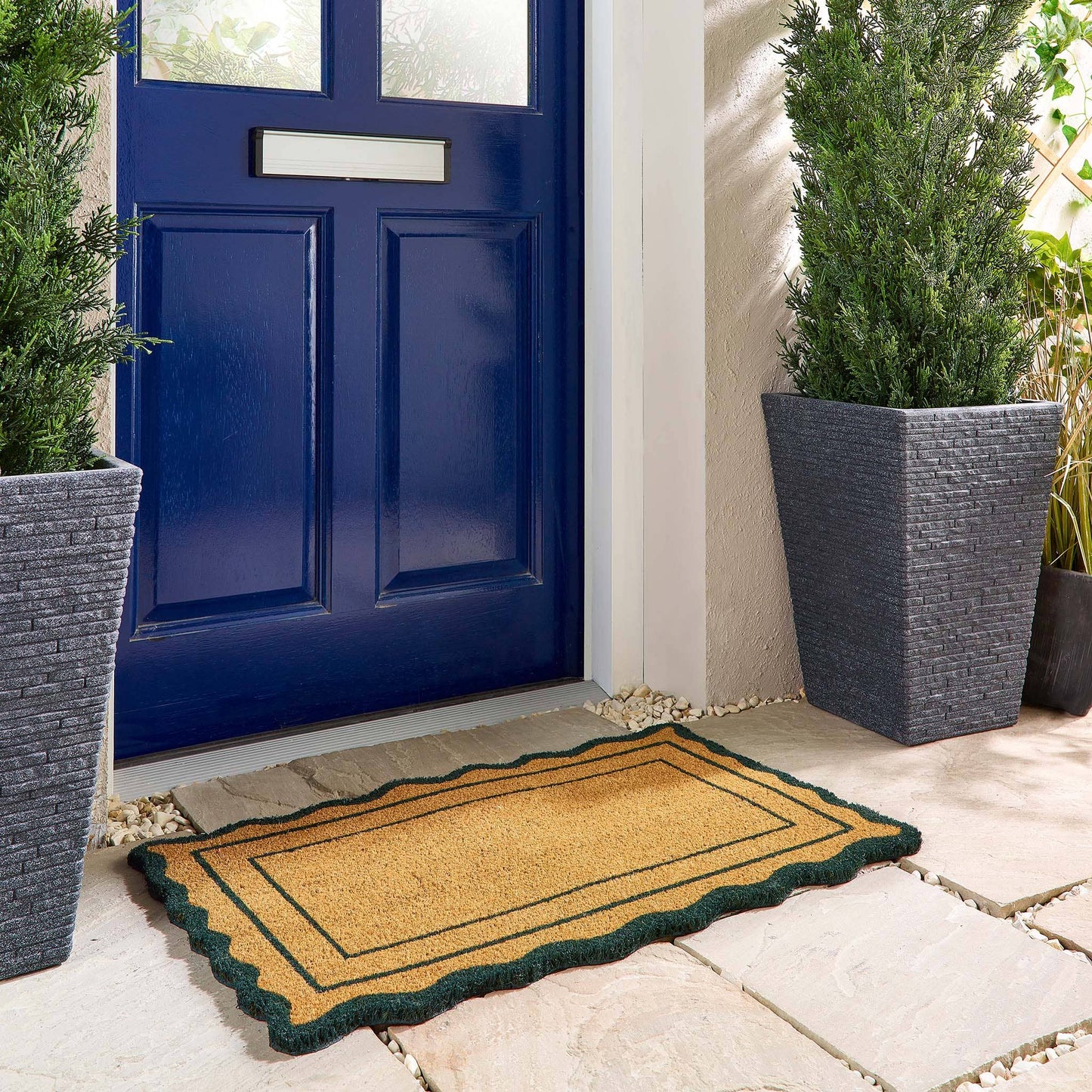 Printed Coir Green Scallop Border Doormat