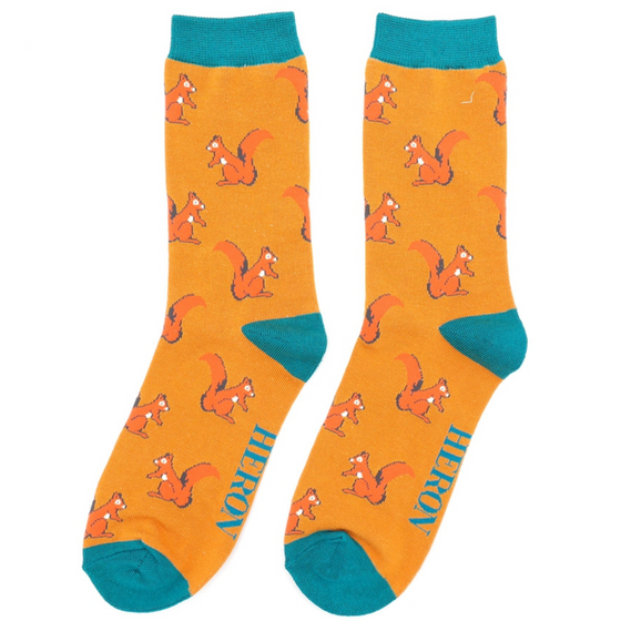 Men's Bamboo Socks Squirrels Mustard