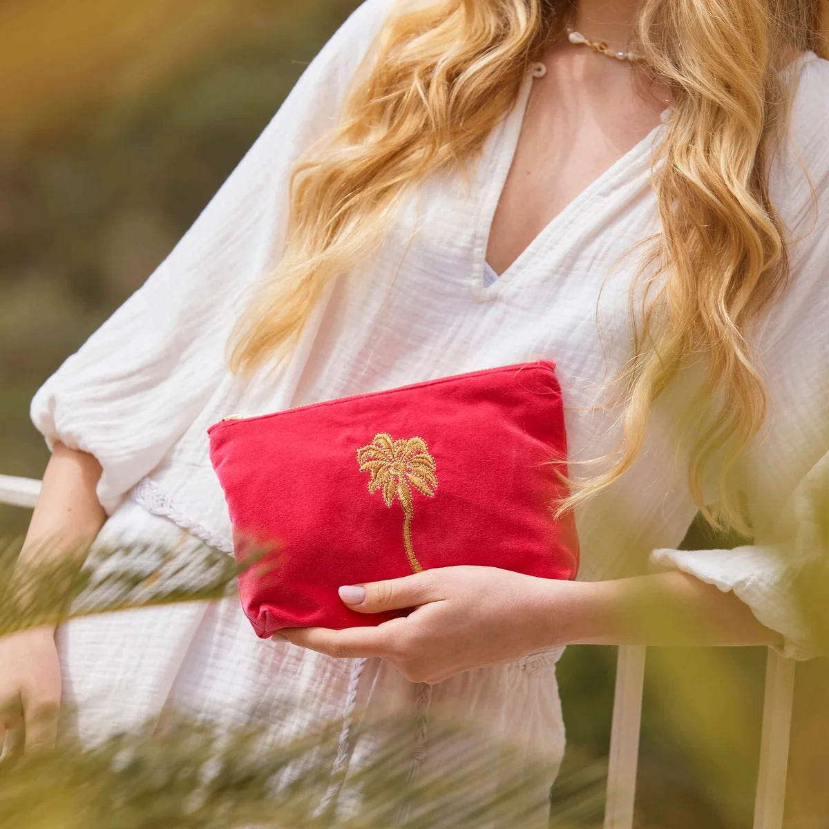 Elizabeth Scarlett Sunset Palm Pink Mini Pouch