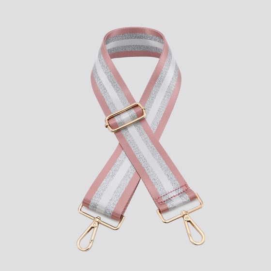 Bag Strap Stripe Pink/Silver Glitter/White