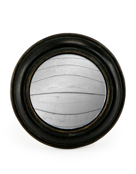 Antiqued Black Rounded Framed Small Convex Mirror